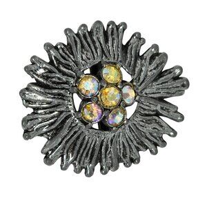 Vintage Sunflower-Inspired Brooch With Aurora Borealis Rhinestones & Silver-Tone